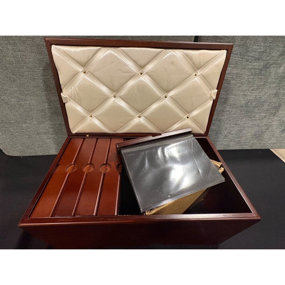 Photo Storage Chest Walnut Finish Dual Openings Decorative Organizer Holds 100 - Picture 9 of 14